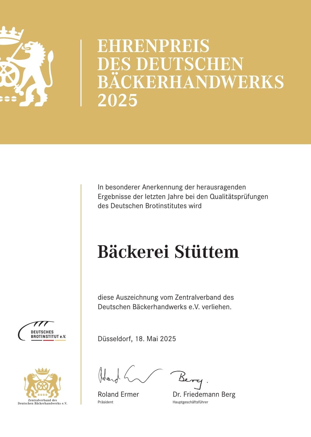 Ehrenpreis Urkunde 2023